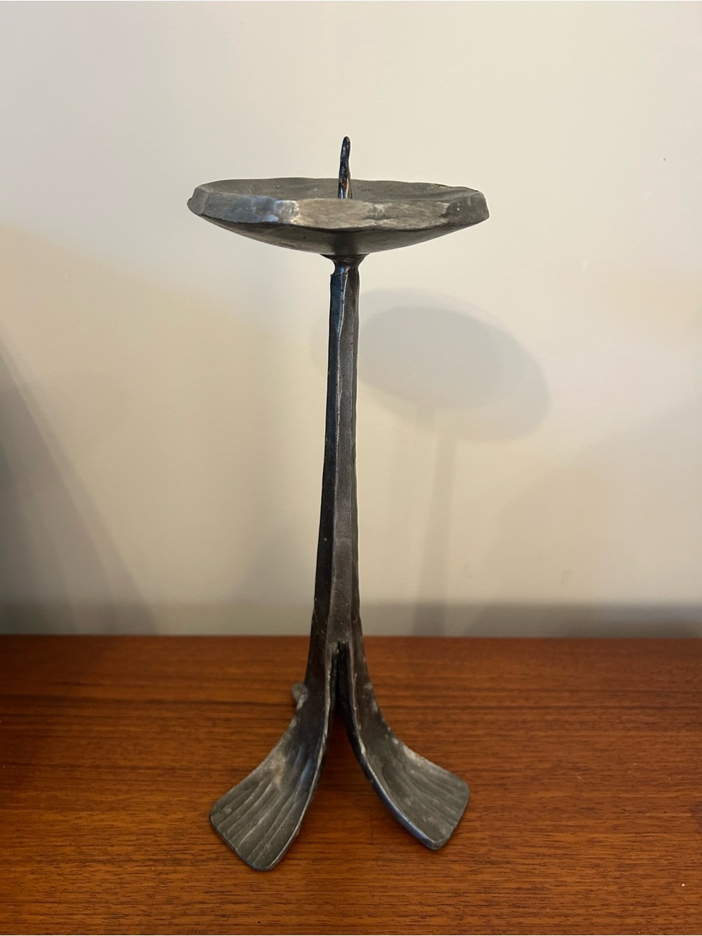Vintage Brutalist Hand Forged Cast Iron  Taper Candle Holder